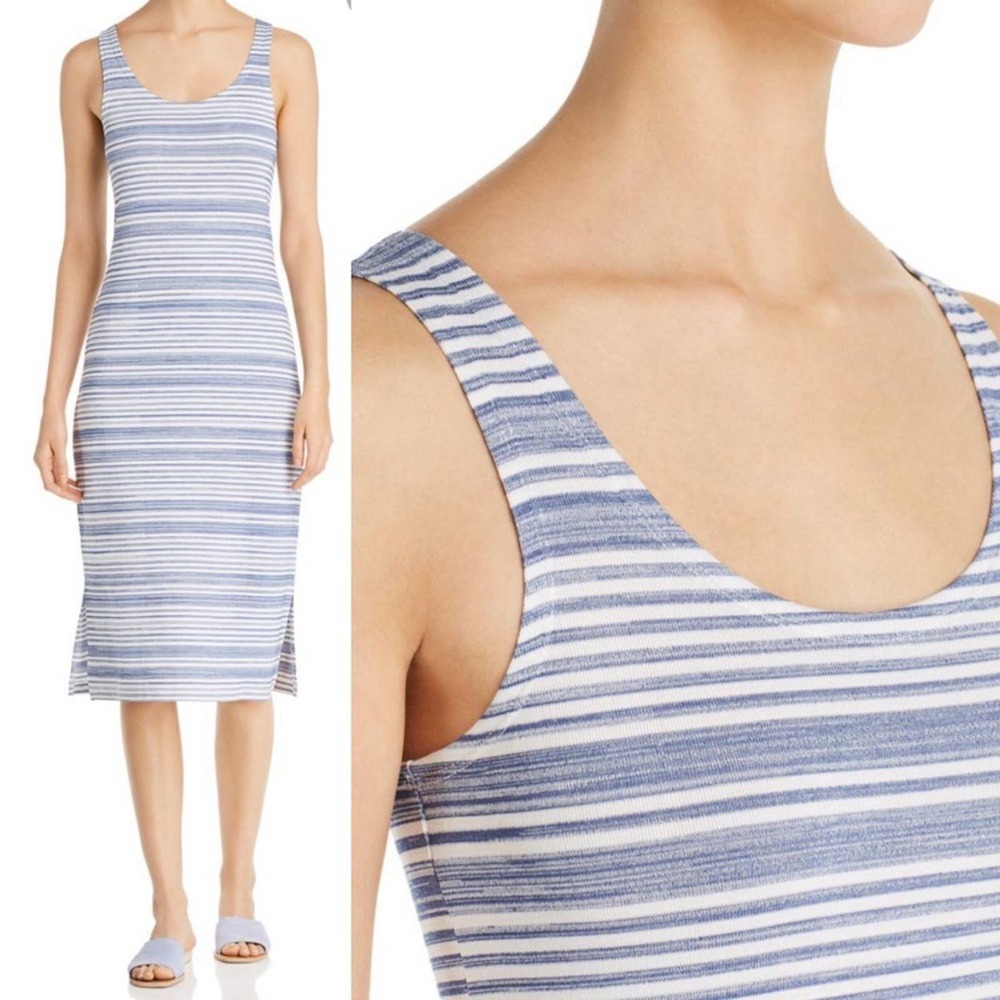 Lysse Mulholland Blue Striped Split Hem midi dress